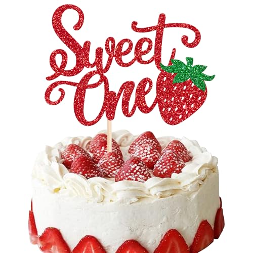 Xsstarmi 1 Packung Sweet One Tortenaufsatz "Berry First Birthday" mit süßem Obst-Thema, 1. Geburtstag, Kuchenpicker für Babyparty, 1. Geburtstag, Erdbeer-Party-Kuchendekorationen von Xsstarmi