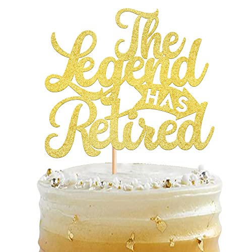 Xsstarmi 1 Packung The Legend Has Retired Cake Topper Gold Glitter Goodbye Tension Hello Pension Cake Pick Happy Retirement Cake Decorations for Farewell Retired Party Decor Supplies von Xsstarmi
