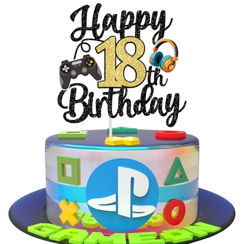 Xsstarmi 1 Packung Tortendeko 18. Geburtstag Videospiel Tortenaufsatz Glitzer Regler Spielkonsole Kuchen Topper für Videos Game 18. Geburtstag Zubehör für Party Kuchen Dekorationen von Xsstarmi