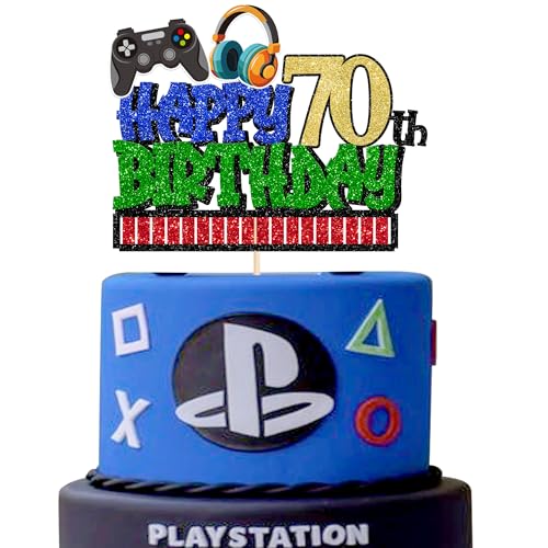 Xsstarmi 1 Packung Tortendeko 70. Geburtstag Tortenaufsatz Glitzer Videospiel Kuchen Topper für 70. Geburtstag Zubehör für Party Kuchen Dekorationen von Xsstarmi