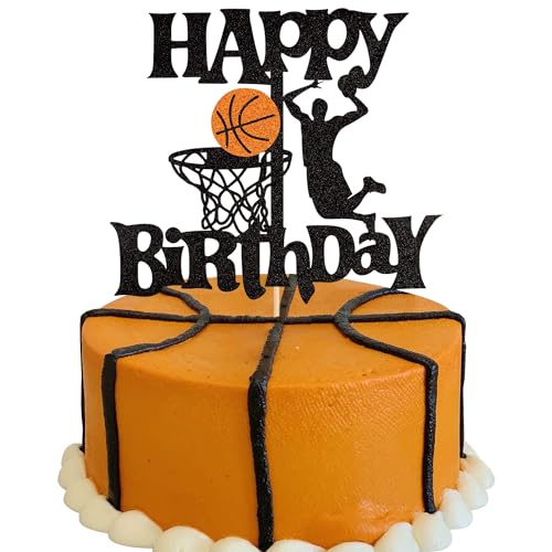 Xsstarmi 1 Packung Tortendeko Basketball Geburtstag Tortenaufsatz Glitzer NBA Star Sports Basketball Kuchen Topper für Männer Jungen Geburtstag Zubehör für Party Kuchen Dekorationen Schwarz von Xsstarmi