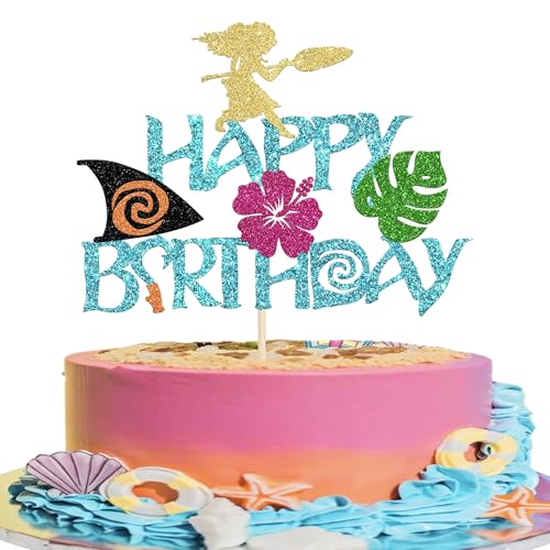 Xsstarmi 1 Packung Vaiana-Kuchenaufsatz "Happy Birthday", blau, glitzernd, Palmblatt-Blume, Kuchendekoration für den Sommer, hawaiianische tropische Luau-Babyparty, Kindergeburtstag, Party Xsstarmi 1 Packung Vaiana-Kuchenaufsatz "Happy Birthday", blau, glitzernd, Palmblatt-Blume, Kuchendekoration für den Sommer, hawaiianische tropische Luau-Babyparty, Kindergeburtstag, Party von Xsstarmi