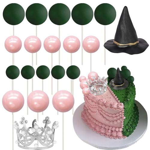 Xsstarmi 22 Stück Hexenkronen-Kuchenaufsätze, Dekorationen, rosa und grüne Luftballons, Kuchenpicker für magische Hexe, Zauberer, Thema, Babyparty, Geburtstag, Halloween, Party, Kuchendekorationen von Xsstarmi