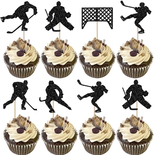 Xsstarmi 24 Packung Eishockey Cupcake Toppers Glitzer Hockeyspieler Cupcake Picks für Hockey Spieler Geburtstag Jubiläum Party Kuchendekoration Schwarz Xsstarmi 24 Packung Eishockey Cupcake Toppers Glitzer Hockeyspieler Cupcake Picks für Hockey Spieler Geburtstag Jubiläum Party Kuchendekoration Schwarz von Xsstarmi