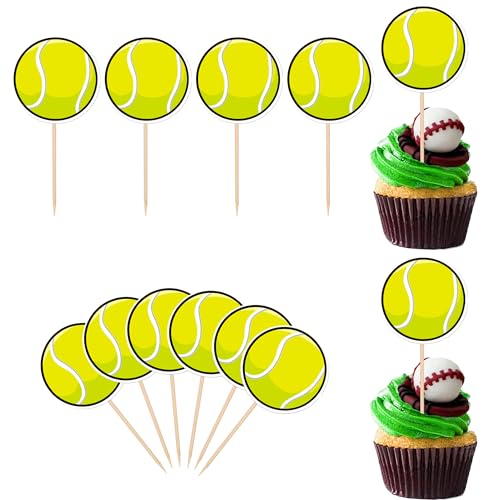 Xsstarmi 30 Stück Tennis-Cupcake-Topper, Sportball, Tennisspiel, Cupcake-Zahnstocher für Tennis, Sport, Motto-Party, Babyparty, Kindergeburtstag, Party, Kuchendekorationen von Xsstarmi