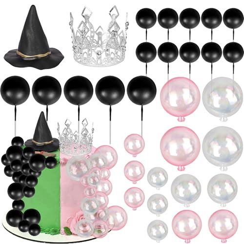 Xsstarmi 31 Stück 3D-Krone, Hexenhut, Tortenaufsatz, Schwarz / Rosa, Luftballons, Kuchenpicker für magische Hexe, Zauberer, Thema, Babyparty, Hochzeit, Geburtstag, Party, Kuchendekorationen von Xsstarmi