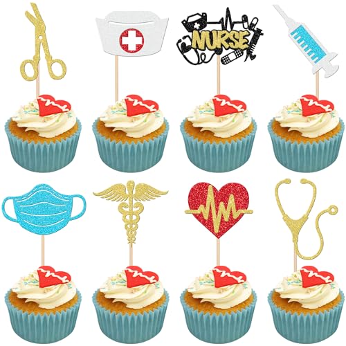 Xsstarmi 32 Packung Krankenschwester Cupcake Toppers Glitzer Medizinisches Krankenhaus Krankenpflegeschule Cupcake Picks für Krankenschwester Absolvent Geburtstag Party Kuchendekoration Xsstarmi 32 Packung Krankenschwester Cupcake Toppers Glitzer Medizinisches Krankenhaus Krankenpflegeschule Cupcake Picks für Krankenschwester Absolvent Geburtstag Party Kuchendekoration von Xsstarmi