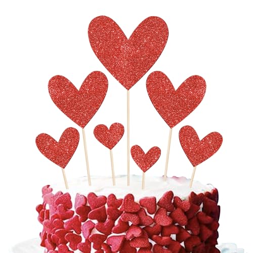Xsstarmi 35 Stück doppelseitige glitzernde rote Herz-Kuchenaufsätze, Valentinstag-Herz-Cupcake-Topper, süße Herz-Cupcake-Picks für Valentinstag, Hochzeit, Verlobung, Party, Kuchendekorationen von Xsstarmi