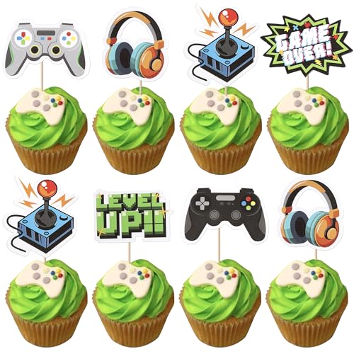 Xsstarmi 36 Packung Videospiele Cupcake Toppers Lever Up Game Over Cupcake Picks Game On Regler Kuchendekorationen für Spieljubiläum Kinder Geburtstag Party Zubehör von Xsstarmi