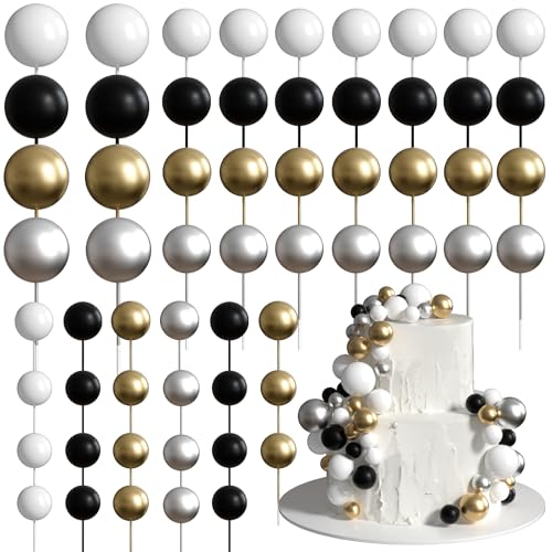 Xsstarmi 36 Stück Kugel-Kuchenaufsatz, Dekorationen, Mini-Luftballons, Schaumstoffkugeln, Kuchenpicker für Babyparty, Hochzeit, Geburtstag, Jahrestag, Party, Kuchendekorationen, Zubehör, Schwarz, Gold Xsstarmi 36 Stück Kugel-Kuchenaufsatz, Dekorationen, Mini-Luftballons, Schaumstoffkugeln, Kuchenpicker für Babyparty, Hochzeit, Geburtstag, Jahrestag, Party, Kuchendekorationen, Zubehör, Schwarz, Gold von Xsstarmi