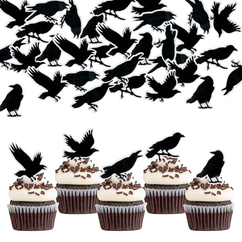 Xsstarmi 48 Stück essbare Krähen-Cupcake-Aufsätze, Halloween, schwarze Krähe, Cupcake-Picks, Rabe, Halloween-Krähe, essbare Cupcake-Dekorationen für Horror-Krähe, Halloween-Thema, Geburtstagsparty, Xsstarmi 48 Stück essbare Krähen-Cupcake-Aufsätze, Halloween, schwarze Krähe, Cupcake-Picks, Rabe, Halloween-Krähe, essbare Cupcake-Dekorationen für Horror-Krähe, Halloween-Thema, Geburtstagsparty, von Xsstarmi