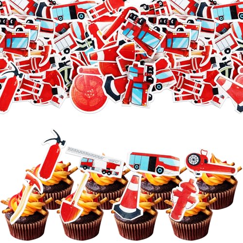 Xsstarmi 80 Stück essbare Cupcake-Aufsätze mit Feuerwehrwagen-Motiv, Reispapier, Feuerwehrmann, Cupcake-Picks für Feuerwehr, Motor, Rettung, Motto-Party, Babyparty, Geburtstagsparty, Xsstarmi 80 Stück essbare Cupcake-Aufsätze mit Feuerwehrwagen-Motiv, Reispapier, Feuerwehrmann, Cupcake-Picks für Feuerwehr, Motor, Rettung, Motto-Party, Babyparty, Geburtstagsparty, von Xsstarmi