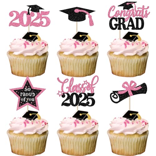 Xsstarmi Cupcake-Aufsätze, 24 Stück, rosa Klasse von 2025, Abschlussfeier, Glitzerkappe, Diplom, Congrats Grad Klasse 2025, Cupcake-Picks, Dekorationen für "So Proud of You" 2025 Abschlussfeier Xsstarmi Cupcake-Aufsätze, 24 Stück, rosa Klasse von 2025, Abschlussfeier, Glitzerkappe, Diplom, Congrats Grad Klasse 2025, Cupcake-Picks, Dekorationen für "So Proud of You" 2025 Abschlussfeier von Xsstarmi