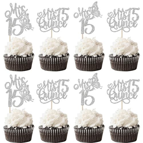 Xsstarmi Cupcake-Aufsätze, Mis Quitte, 15 Stück, silberfarben, glitzernd, Mis 15 Feliz, 15 Años, Cupcake-Picks, Hello 15 fabelhafte Cupcake-Dekorationen für Cheers to 15. Geburtstag, Xsstarmi Cupcake-Aufsätze, Mis Quitte, 15 Stück, silberfarben, glitzernd, Mis 15 Feliz, 15 Años, Cupcake-Picks, Hello 15 fabelhafte Cupcake-Dekorationen für Cheers to 15. Geburtstag, von Xsstarmi