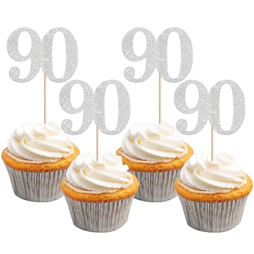 Xsstarmi Cupcake-Aufsätze, Zahl 90, Silber, Glitzer, Prost bis 90 Jahre, Geburtstag, Cupcake-Picks, Dekoration für 90. Geburtstag, Hochzeit, Jahrestag, Party-Kuchendekorationen, 36 Stück Xsstarmi Cupcake-Aufsätze, Zahl 90, Silber, Glitzer, Prost bis 90 Jahre, Geburtstag, Cupcake-Picks, Dekoration für 90. Geburtstag, Hochzeit, Jahrestag, Party-Kuchendekorationen, 36 Stück von Xsstarmi