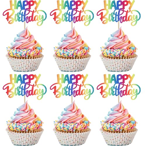 Xsstarmi Cupcake-Aufsätze "Happy Birthday", bunt, glitzernd, HBD-Schild, für Jungen, Mädchen, Männer, Frauen, Geburtstag, Feier, Party, Kuchendekorationen, Zubehör, 30 Stück Xsstarmi Cupcake-Aufsätze "Happy Birthday", bunt, glitzernd, HBD-Schild, für Jungen, Mädchen, Männer, Frauen, Geburtstag, Feier, Party, Kuchendekorationen, Zubehör, 30 Stück von Xsstarmi