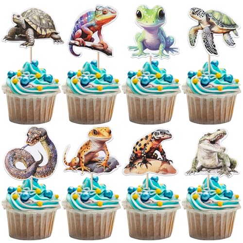 Xsstarmi Cupcake-Aufsätze für Reptilien, Geburtstagsparty, Krokodil-Schlange, Eidechse, Schildkröte, Cupcake-Picks, Dekorationen für Kindergeburtstag, Reptilien-Party, Kuchendekorationen, 40 Stück Xsstarmi Cupcake-Aufsätze für Reptilien, Geburtstagsparty, Krokodil-Schlange, Eidechse, Schildkröte, Cupcake-Picks, Dekorationen für Kindergeburtstag, Reptilien-Party, Kuchendekorationen, 40 Stück von Xsstarmi