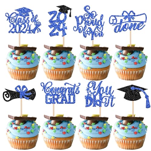 Xsstarmi Cupcake-Aufsätze mit Aufschrift "Congrats Grad", glitzernd, Aufschrift "So Proud of You Dit It", Cupcake-Picks, Diplom Done, Kuchendekorationen für Klasse 2024, Abschlussfeier, Partyzubehör, von Xsstarmi