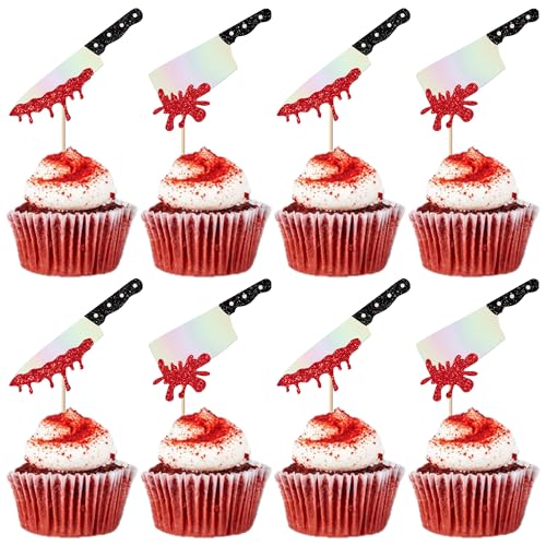Xsstarmi Cupcake-Aufsätze mit Blutmesser-Motiv, glitzernd, mit Aufschrift "Have a Killer", schreckliche Halloween-Cupcake-Picks für Happy Birthday, Halloween, Party, Kuchendekorationen, 24 Stück Xsstarmi Cupcake-Aufsätze mit Blutmesser-Motiv, glitzernd, mit Aufschrift "Have a Killer", schreckliche Halloween-Cupcake-Picks für Happy Birthday, Halloween, Party, Kuchendekorationen, 24 Stück von Xsstarmi