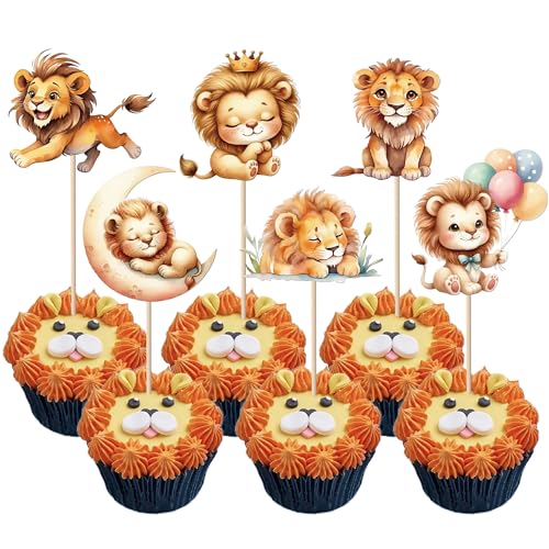Xsstarmi Cupcake-Aufsätze mit Cartoon-Löwenmotiv, Luftballon, Mond, Baby-Löwe, Cupcake-Picks für Babyparty, Kindergeburtstag, Party, Kuchendekoration, 36 Stück Xsstarmi Cupcake-Aufsätze mit Cartoon-Löwenmotiv, Luftballon, Mond, Baby-Löwe, Cupcake-Picks für Babyparty, Kindergeburtstag, Party, Kuchendekoration, 36 Stück von Xsstarmi