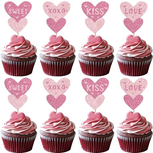 Xsstarmi Cupcake-Aufsätze mit Herzmotiv, glitzerndes Herz, Kiss Me, Cupcake-Picks, süße Liebe, Cupcake-Dekorationen für Hochzeit, Verlobung, Brautparty, Valentinstag, Party, Kuchendekorationen, Rosa, Xsstarmi Cupcake-Aufsätze mit Herzmotiv, glitzerndes Herz, Kiss Me, Cupcake-Picks, süße Liebe, Cupcake-Dekorationen für Hochzeit, Verlobung, Brautparty, Valentinstag, Party, Kuchendekorationen, Rosa, von Xsstarmi