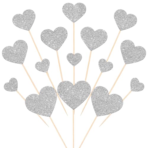 Xsstarmi Cupcake-Aufsätze mit Herzmotiv, silberfarben, glitzernd, süßes Herz, Cupcake-Picks für Babyparty, Brautparty, Hochzeit, Geburtstag, Valentinstag, Party, Kuchendekoration, 35 Stück Xsstarmi Cupcake-Aufsätze mit Herzmotiv, silberfarben, glitzernd, süßes Herz, Cupcake-Picks für Babyparty, Brautparty, Hochzeit, Geburtstag, Valentinstag, Party, Kuchendekoration, 35 Stück von Xsstarmi
