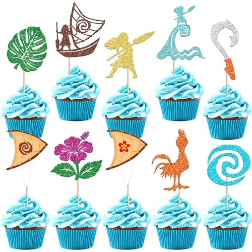 Xsstarmi Cupcake-Aufsätze mit Vaiana-Motiv, glitzernd, Blume, Palmblatt, tropisches Thema, Cupcake-Picks für Sommer, Hawaii-Babyparty, Vaiana-Geburtstagsparty, Kuchendekorationen, 30 Stück Xsstarmi Cupcake-Aufsätze mit Vaiana-Motiv, glitzernd, Blume, Palmblatt, tropisches Thema, Cupcake-Picks für Sommer, Hawaii-Babyparty, Vaiana-Geburtstagsparty, Kuchendekorationen, 30 Stück von Xsstarmi