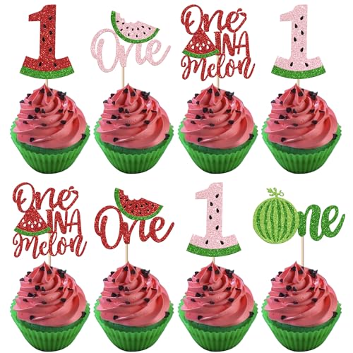 Xsstarmi Cupcake-Aufsätze mit Wassermelonen-Motiv, Glitzer, 1 in einer Melone, Faust, Geburtstag, Cupcake-Picks für Babyparty, 1. Geburtstag, Party, Kuchendekoration, Zubehör, 24 Stück Xsstarmi Cupcake-Aufsätze mit Wassermelonen-Motiv, Glitzer, 1 in einer Melone, Faust, Geburtstag, Cupcake-Picks für Babyparty, 1. Geburtstag, Party, Kuchendekoration, Zubehör, 24 Stück von Xsstarmi