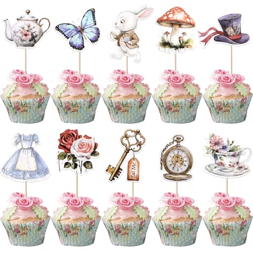 Xsstarmi Cupcake-Aufsätze mit Wunderland-Thema, Glitzer, Hase, Schmetterling, Alice Girl, Cupcake-Picks, verrückter Hutmacher, Blume, Teeparty, Cupcake-Dekorationen für Babyparty, Geburtstag, Party, Xsstarmi Cupcake-Aufsätze mit Wunderland-Thema, Glitzer, Hase, Schmetterling, Alice Girl, Cupcake-Picks, verrückter Hutmacher, Blume, Teeparty, Cupcake-Dekorationen für Babyparty, Geburtstag, Party, von Xsstarmi