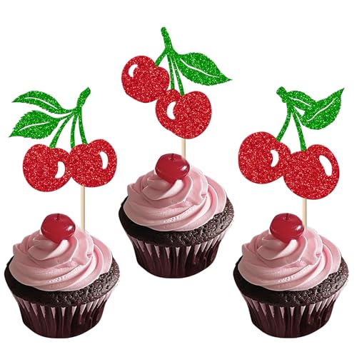 Xsstarmi Cupcake-Aufsätze mit roten Kirschen, glitzerndes Obst-Thema, für Babyparty, Kindergeburtstag, Party, Kuchendekoration, 24 Stück Xsstarmi Cupcake-Aufsätze mit roten Kirschen, glitzerndes Obst-Thema, für Babyparty, Kindergeburtstag, Party, Kuchendekoration, 24 Stück von Xsstarmi
