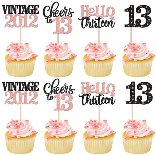 Xsstarmi Cupcake-Aufsätze zum 13. Geburtstag, glitzernd, 13 Hello Thirteen Vintage 2012, Cupcake-Picks, Cheers to 13, Kuchendekorationen für 13 fabelhafte Happy 13th Birrthday-Partyzubehör, Roségold Xsstarmi Cupcake-Aufsätze zum 13. Geburtstag, glitzernd, 13 Hello Thirteen Vintage 2012, Cupcake-Picks, Cheers to 13, Kuchendekorationen für 13 fabelhafte Happy 13th Birrthday-Partyzubehör, Roségold von Xsstarmi