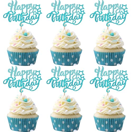 Xsstarmi Cupcake-Topper "Happy Birthday", glitzernd, für Babyparty, Geburtstagsparty, Kuchendekorationen, Blau, 24 Stück Xsstarmi Cupcake-Topper "Happy Birthday", glitzernd, für Babyparty, Geburtstagsparty, Kuchendekorationen, Blau, 24 Stück von Xsstarmi