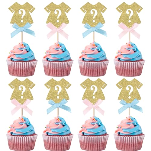 Xsstarmi Cupcake-Topper für Jungen oder Mädchen, glitzernde Fliege, rosa oder blau, Cupcake-Picks, Cupcake-Dekorationen für Geschlecht, Babyparty, Geburtstagsparty, Kuchendekorationen, Zubehör, Gold, von Xsstarmi