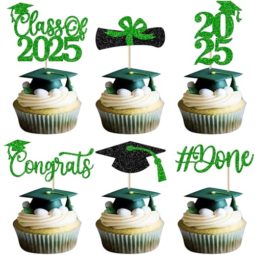 Xsstarmi Cupcake-Topper mit Aufschrift "Congrats Grad", glitzernd, Diplom Done, Cupcake-Picks, Klasse 2025, Kuchendekorationen für Abschlussfeier, Party, Kuchendekoration, Zubehör, Grün, 24 Stück Xsstarmi Cupcake-Topper mit Aufschrift "Congrats Grad", glitzernd, Diplom Done, Cupcake-Picks, Klasse 2025, Kuchendekorationen für Abschlussfeier, Party, Kuchendekoration, Zubehör, Grün, 24 Stück von Xsstarmi