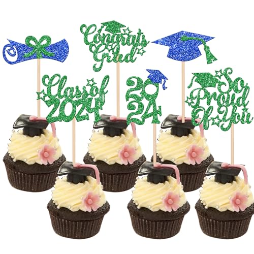 Xsstarmi Cupcake-Topper mit Aufschrift "So Proud of You", Aufschrift "So Proud of You", Diplom Done, Cupcake-Picks, Dekoration, Grad Kappe, Klasse 2024, Abschlussfeier, Party, Kuchendekorationen, von Xsstarmi