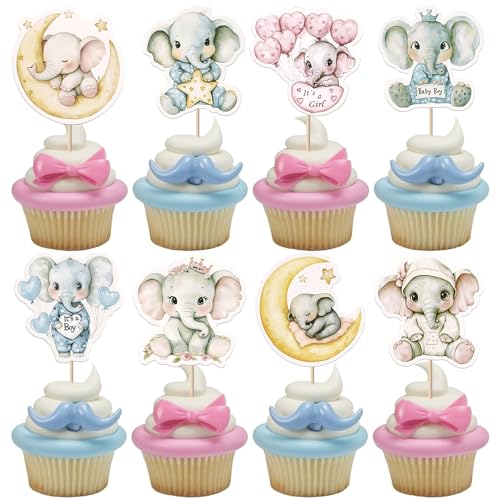 Xsstarmi Cupcake-Topper mit Baby-Elefantenmotiv, Ballon, Stern, Mond, Cupcake-Picks, rosa oder blau, Kuchendekorationen für Geschlechtsoffenbarung, Babyparty, Kindergeburtstag, Party, Kuchenzubehör Xsstarmi Cupcake-Topper mit Baby-Elefantenmotiv, Ballon, Stern, Mond, Cupcake-Picks, rosa oder blau, Kuchendekorationen für Geschlechtsoffenbarung, Babyparty, Kindergeburtstag, Party, Kuchenzubehör von Xsstarmi