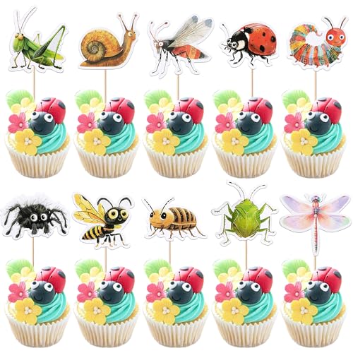 Xsstarmi Cupcake-Topper mit Biene, Libelle, Spinne, Marienkäfer, für Babyparty, Kindergeburtstag, Party, Kuchendekoration, 40 Stück Xsstarmi Cupcake-Topper mit Biene, Libelle, Spinne, Marienkäfer, für Babyparty, Kindergeburtstag, Party, Kuchendekoration, 40 Stück von Xsstarmi