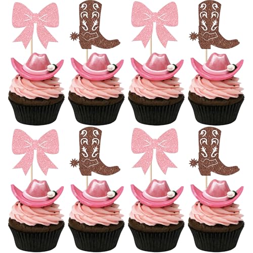 Xsstarmi Cupcake-Topper mit Cowboy-Stiefeln oder Schleifen, glitzernd, für Jungen oder Mädchen, Cupcake-Picks für Stiefel und Schleifen, Babyparty, Geschlechtsoffenbarung, Party-Kuchendekorationen von Xsstarmi