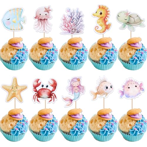 Xsstarmi Cupcake-Topper mit Ozean-Tiermotiven, 40 Stück, Motiv: unter dem Meer, Cupcake-Picks für Ozean-Thema, Babyparty, Kindergeburtstag, Party, Kuchendekorationen, Zubehör Xsstarmi Cupcake-Topper mit Ozean-Tiermotiven, 40 Stück, Motiv: unter dem Meer, Cupcake-Picks für Ozean-Thema, Babyparty, Kindergeburtstag, Party, Kuchendekorationen, Zubehör von Xsstarmi
