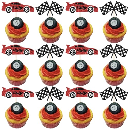 Xsstarmi Cupcake-Topper mit Rennwagen-Motiv, glitzernd, kariert, Rennflagge, Cupcake-Picks für Rennsport, Babyparty, Geburtstagsparty, Kuchendekorationen, Zubehör, 24 Stück Xsstarmi Cupcake-Topper mit Rennwagen-Motiv, glitzernd, kariert, Rennflagge, Cupcake-Picks für Rennsport, Babyparty, Geburtstagsparty, Kuchendekorationen, Zubehör, 24 Stück von Xsstarmi