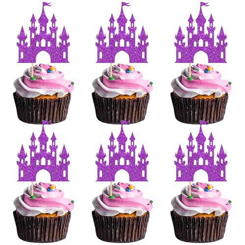 Xsstarmi Cupcake-Topper mit Schloss-Motiv, Glitzer, Prinzessin, Schloss, Cupcake-Picks, Königin, Prinzessin, Geburtstagskuchendekorationen für Babyparty, Hochzeit, Geburtstag, Party, Lila, 24 Stück Xsstarmi Cupcake-Topper mit Schloss-Motiv, Glitzer, Prinzessin, Schloss, Cupcake-Picks, Königin, Prinzessin, Geburtstagskuchendekorationen für Babyparty, Hochzeit, Geburtstag, Party, Lila, 24 Stück von Xsstarmi