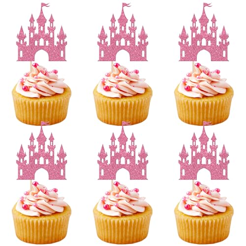 Xsstarmi Cupcake-Topper mit Schloss-Motiv, Glitzer, Prinzessin, Schloss, Cupcake-Picks, Königin, Prinzessin, Geburtstagskuchendekorationen für Babyparty, Hochzeit, Geburtstag, Party, Zubehör, Rosa, 24 Xsstarmi Cupcake-Topper mit Schloss-Motiv, Glitzer, Prinzessin, Schloss, Cupcake-Picks, Königin, Prinzessin, Geburtstagskuchendekorationen für Babyparty, Hochzeit, Geburtstag, Party, Zubehör, Rosa, 24 von Xsstarmi