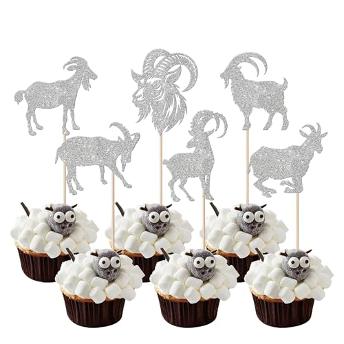 Xsstarmi Cupcake-Topper mit Ziegenmotiv, silberfarben, glitzernd, Schaf, Cupcake-Picks, Tier-Ziegen-Kuchendekorationen für Babyparty, Hochzeit, Geburtstag, Partyzubehör, 24 Stück Xsstarmi Cupcake-Topper mit Ziegenmotiv, silberfarben, glitzernd, Schaf, Cupcake-Picks, Tier-Ziegen-Kuchendekorationen für Babyparty, Hochzeit, Geburtstag, Partyzubehör, 24 Stück von Xsstarmi