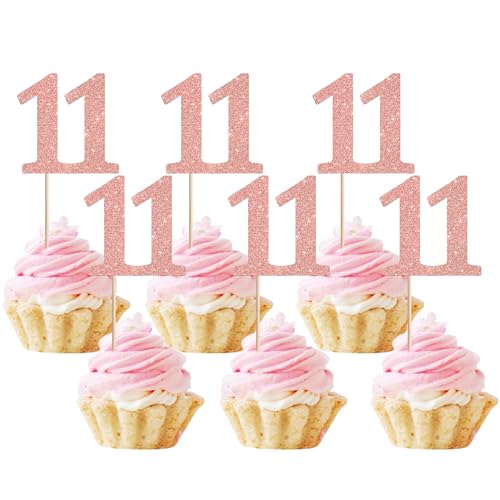 Xsstarmi Cupcake-Topper mit der Zahl 11, glitzernd, Aufschrift "Cheers to 11 Years", Cupcake-Picks, Dekoration für 11. Geburtstag, Hochzeit, Jahrestag, Party, Kuchendekorationen, Roségold, 36 Stück Xsstarmi Cupcake-Topper mit der Zahl 11, glitzernd, Aufschrift "Cheers to 11 Years", Cupcake-Picks, Dekoration für 11. Geburtstag, Hochzeit, Jahrestag, Party, Kuchendekorationen, Roségold, 36 Stück von Xsstarmi