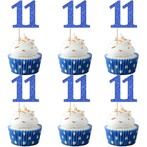 Xsstarmi Cupcake-Topper mit der Zahl 11, glitzernd, "Cheers to 11 Years", Cupcake-Picks, Dekoration für 11. Geburtstag, Hochzeit, Jahrestag, Party, Kuchendekorationen, Blau, 36 Stück Xsstarmi Cupcake-Topper mit der Zahl 11, glitzernd, "Cheers to 11 Years", Cupcake-Picks, Dekoration für 11. Geburtstag, Hochzeit, Jahrestag, Party, Kuchendekorationen, Blau, 36 Stück von Xsstarmi