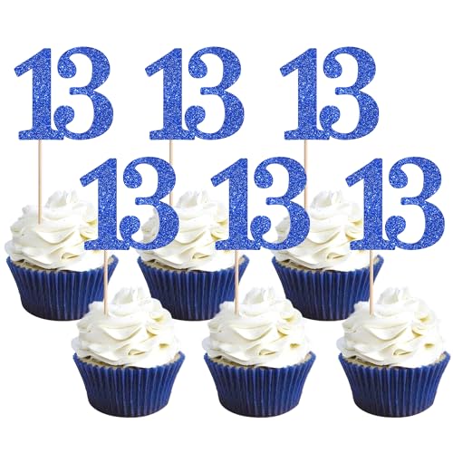 Xsstarmi Cupcake-Topper mit der Zahl 13, glitzernd, Aufschrift "Cheers to 13 Years", Cupcake-Picks, Dekoration für 13. Geburtstag, Hochzeit, Jahrestag, Party, Kuchendekorationen, Blau, 36 Stück Xsstarmi Cupcake-Topper mit der Zahl 13, glitzernd, Aufschrift "Cheers to 13 Years", Cupcake-Picks, Dekoration für 13. Geburtstag, Hochzeit, Jahrestag, Party, Kuchendekorationen, Blau, 36 Stück von Xsstarmi