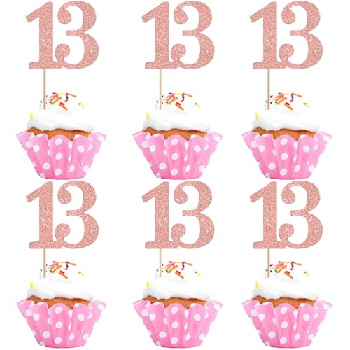 Xsstarmi Cupcake-Topper mit der Zahl 13, glitzernd, Aufschrift "Cheers to 13 Years", Cupcake-Picks, Dekoration für 13. Geburtstag, Hochzeit, Jahrestag, Party, Kuchendekorationen, Roségold, 36 Stück Xsstarmi Cupcake-Topper mit der Zahl 13, glitzernd, Aufschrift "Cheers to 13 Years", Cupcake-Picks, Dekoration für 13. Geburtstag, Hochzeit, Jahrestag, Party, Kuchendekorationen, Roségold, 36 Stück von Xsstarmi