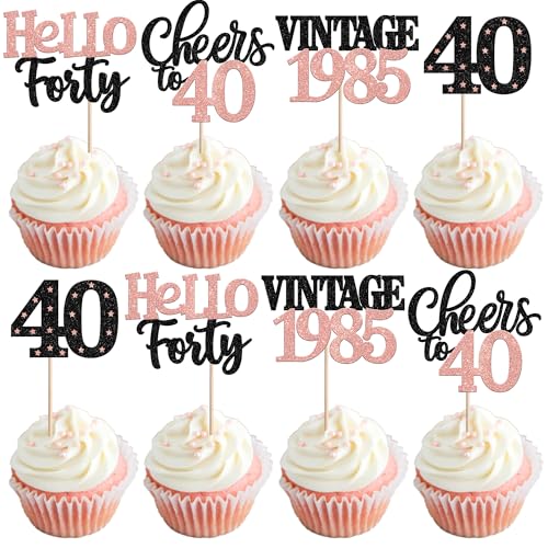 Xsstarmi Cupcake-Topper zum 40. Geburtstag, glitzernd, 40 Stück, Hello Forty Vintage 1985, Cupcake-Picks, Cheers to 40, Kuchendekorationen für 40 fabelhafte Happy 40th Birrthday-Partyzubehör, Xsstarmi Cupcake-Topper zum 40. Geburtstag, glitzernd, 40 Stück, Hello Forty Vintage 1985, Cupcake-Picks, Cheers to 40, Kuchendekorationen für 40 fabelhafte Happy 40th Birrthday-Partyzubehör, von Xsstarmi