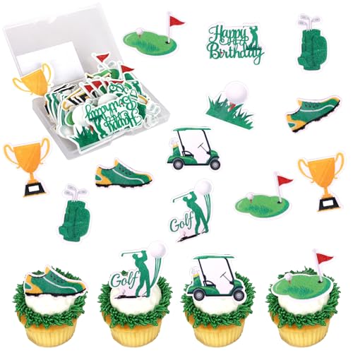 Xsstarmi Essbare Cupcake-Aufsätze aus Reispapier, Golfbälle, Sportspiel, Cupcake-Picks für Babyparty, Geburtstag, Party, Kuchendekoration, 60 Stück von Xsstarmi