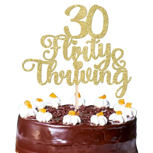 Xsstarmi Flirty & Thriving Cake Topper Glitter 30 Fabulous Cake Pick Cheers to 30 Years Birthday Cake Decorations for Happy 30th Birthday Anniversary Party Supplies Gold von Xsstarmi
